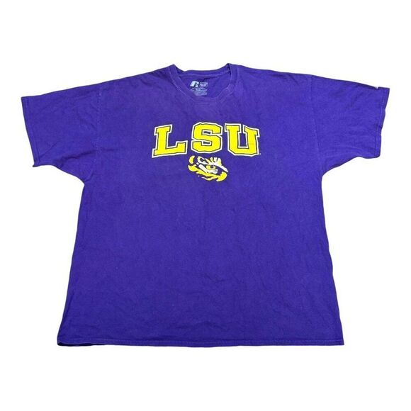 LSU Tigers Purple T-Shirt 2XL 2XG Russell Athletic 100% Cotton Vintage Football - Picture 1 of 5